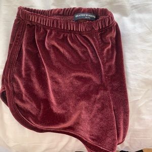 Maroon velvet shorts